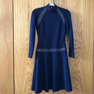 VINTAGE Navy Dress w/ Rhinestone Detail